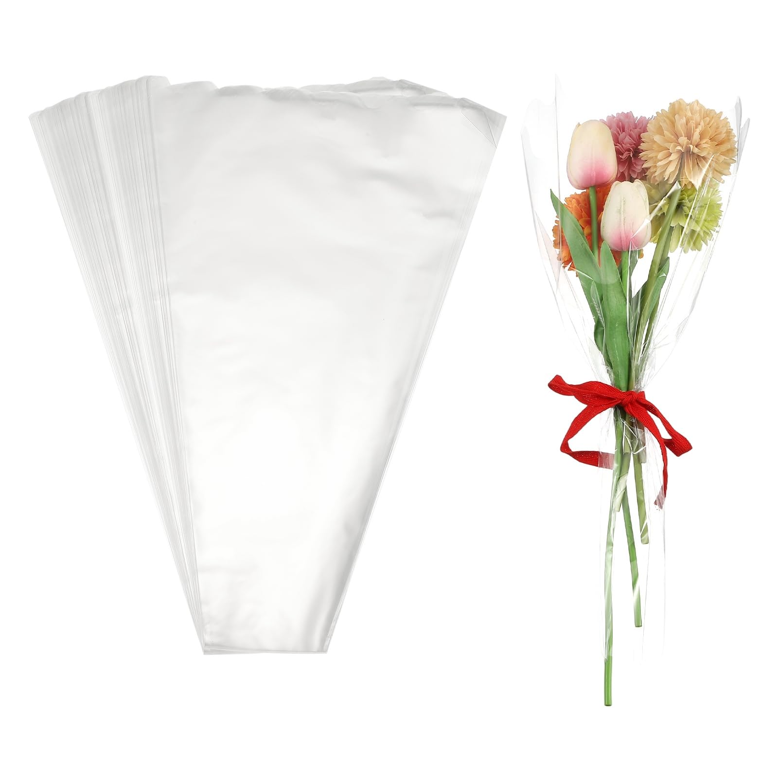YELARXI Clear Flower Wrapping Bags, Transparent Flower Packaging Bag Waterproof Durable Bouquet Sleeves - Fitting for (Florists/Floral Arrangements Supplies), 11.8x3.1x17.7 Inch & 100Pcs