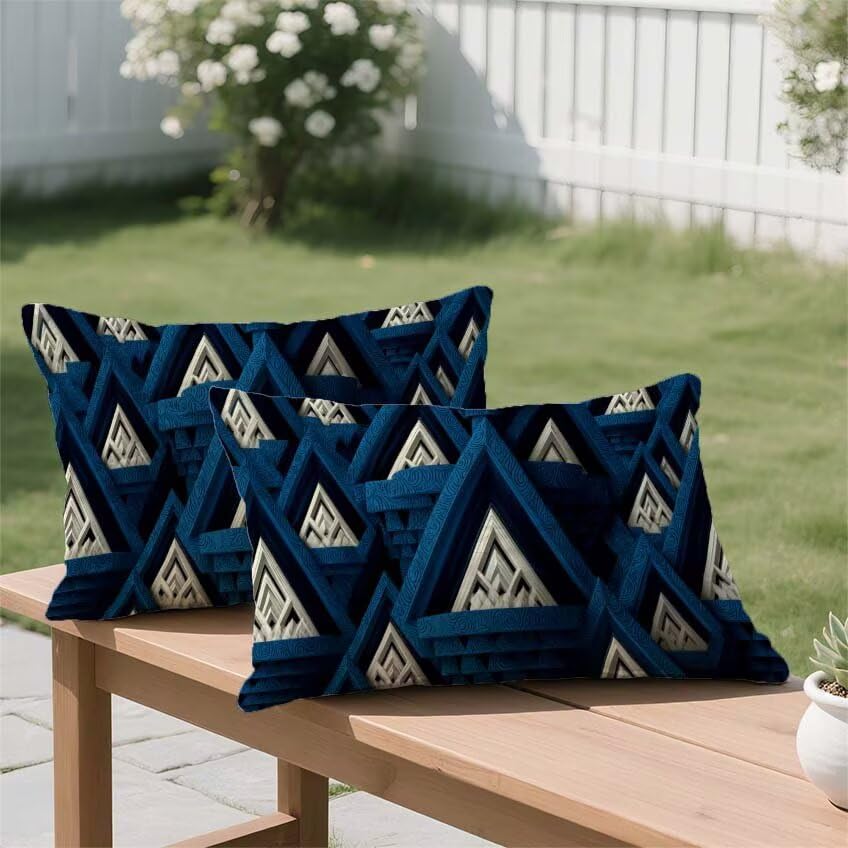 Cadeau decoration maison : housse coussin marine 40x70cm géométrie - 3