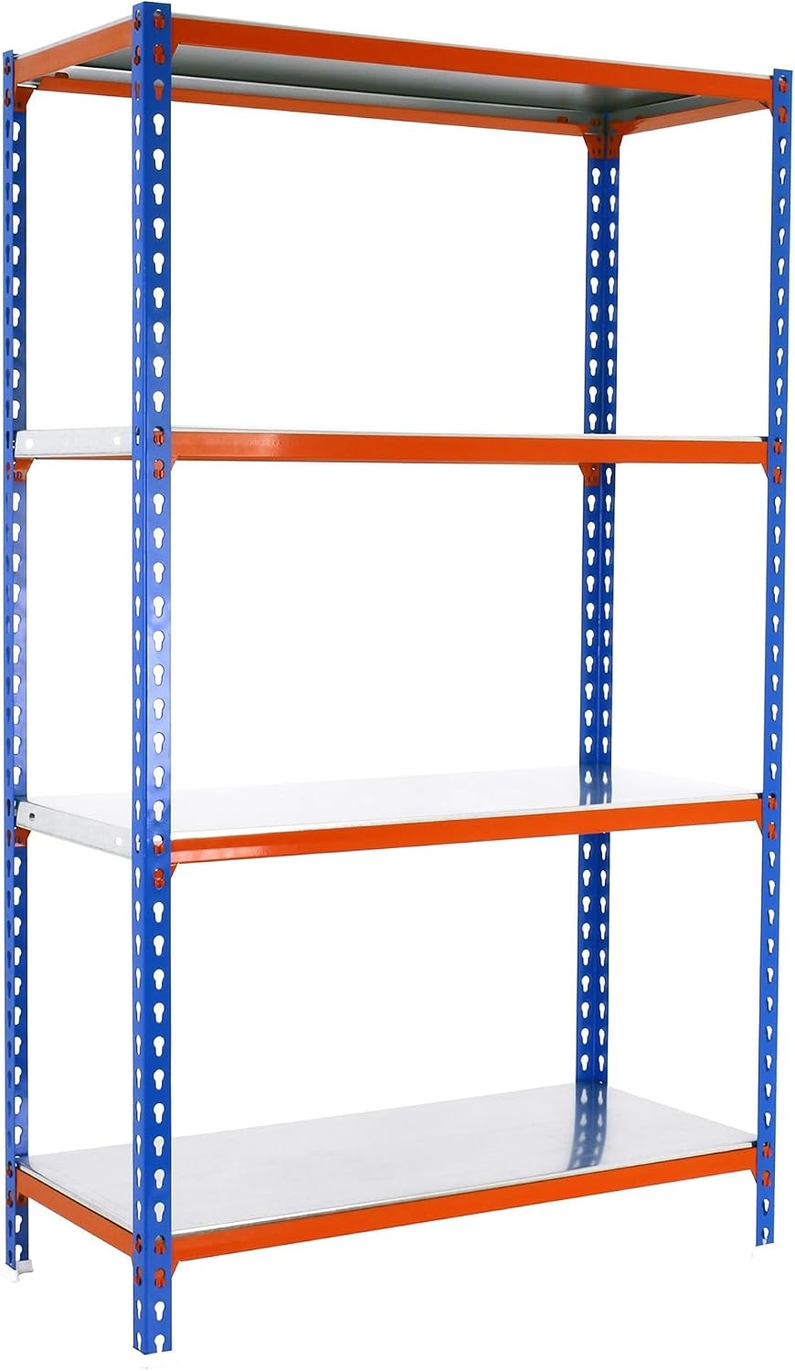 Simon Rack Metal Shelves, 1500x900x500 mm, 4 Metal Shelves, 180 kg Flex Point, Storage Shelves, Blue/Orange/Galva - Simonclick