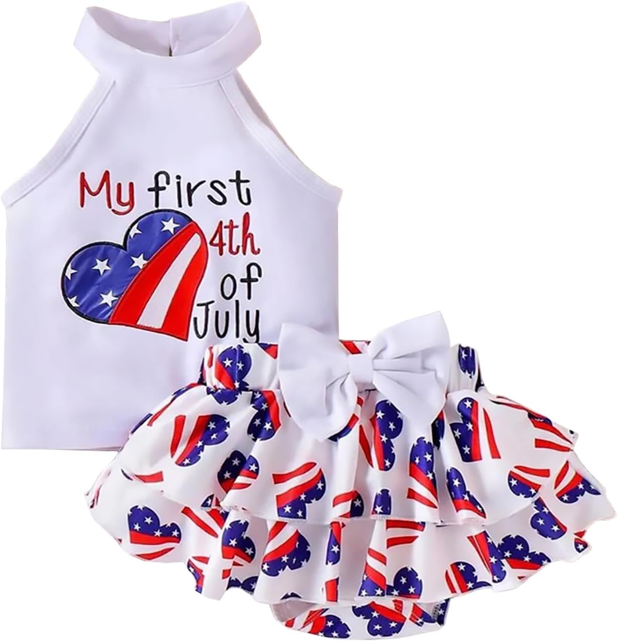 Baby Girls 2Pcs Summer Clothes Print Sleeveless Tops and Ruffle Skirt Bloomer Shorts Set Infant Outfits for 1-18M