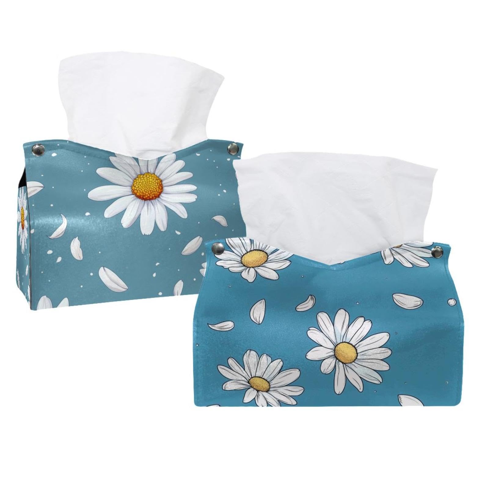 Boîte à mouchoirs en cuir pour cacher les emballages carton sur la commode