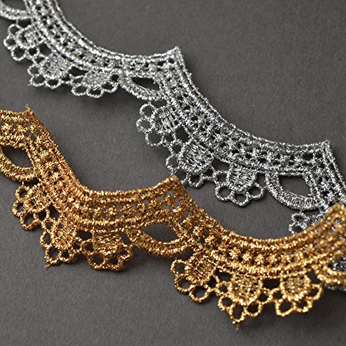 2-Yards 1-1/4 Inch Metallic Lace Trim for Bridal, Costume or Jewelry, Crafts and Sewing, LP-MX-1331 (Gold)