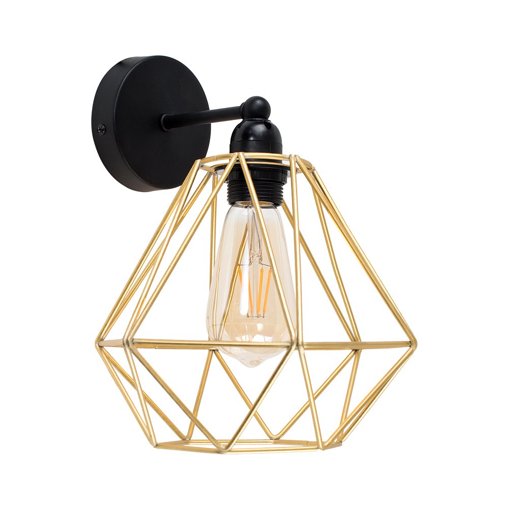 Minisun Gold | Industrial Steampunk Satin Black Pipework Single Wall Light With A Metal Basket Cage Light Shade | Outdoor Wall Lights, Home Décor & Improvement Essential | Mains Wired