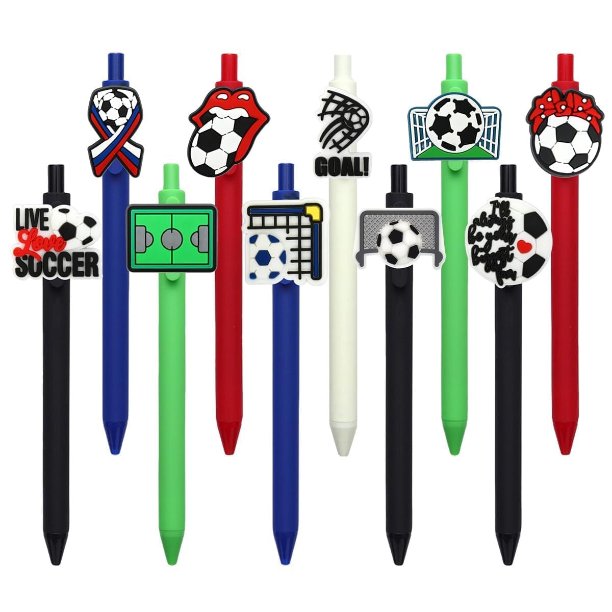 WFKKMEQ 10PCS Football Pens, Soccer Ballpoint Pen Retractable Ballpoint Pens Silicone Multicolor Pen Smooth Writing Pens for Student School Office Birthday Party Goodie Bags Filling