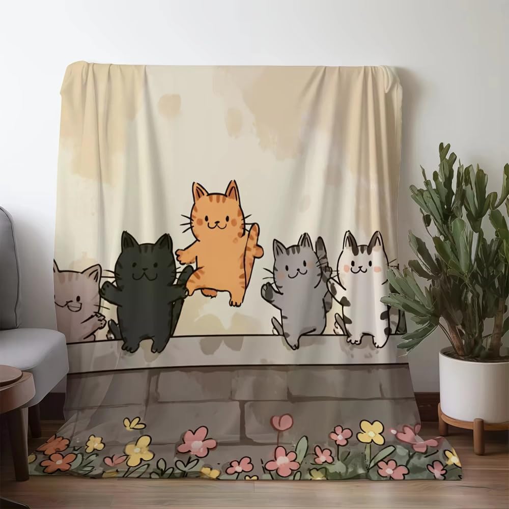 3色の猫テーマブランケット ゼールリリーデザイン フランネル ソフト オールシーズン ソファベッド旅行用 暖かい - 色: 1-MT