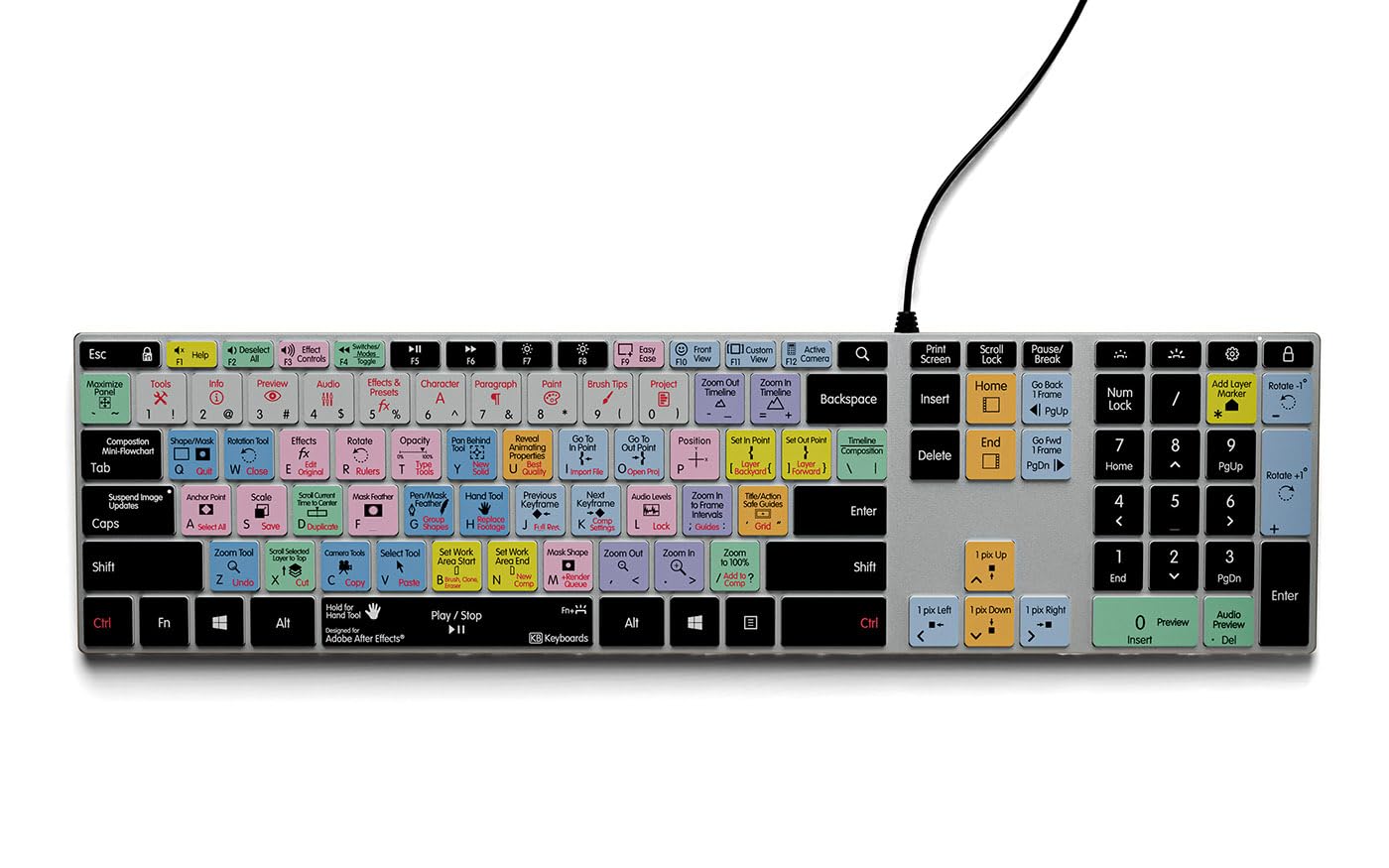 KB Covers After Effects Backlit Pro Aluminum Keyboard - Windows - US | Video Editing Keyboard, Keyboard for Animators, Graphic Designer's Tool, After Effects Shortcuts