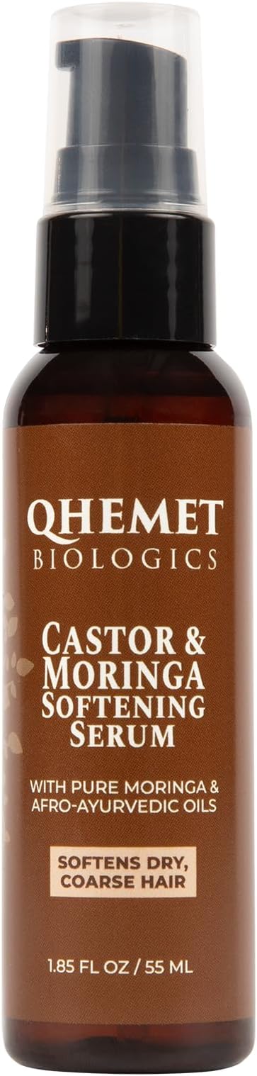 Castor & Moringa Softening Serum - Adds Moisture to Dry, Thick & Coarse Hair - Combats Brittleness and Breakage - Nourishes the Scalp to Preserve Length & Protect New Growth (1.85 oz)