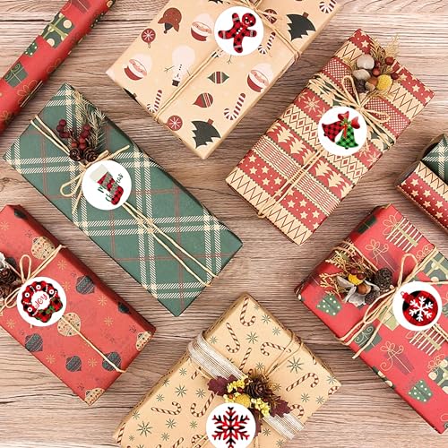 Lucleag 360PCS Christmas Stickers for Kids, Assorted Christmas Buffalo Plaid Stickers for Candy Goodie Envelopes Cards, Round Christmas Envelope Seals Stickers Gift Present Wrap Decoration - Thumbnail 7