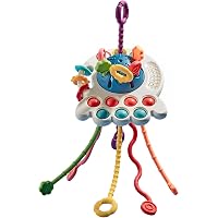[Recommended by Educational Professionals] Baby Toy for 0 Years Old, String Toy, Silicone Material, Hangs on Stroller [Pull, 