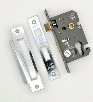 CE Rated-Euro Profile Mortice Door Lever Sash Lock Case Cylinder Keyhole 2.5/3" Chrome, 3 Inch