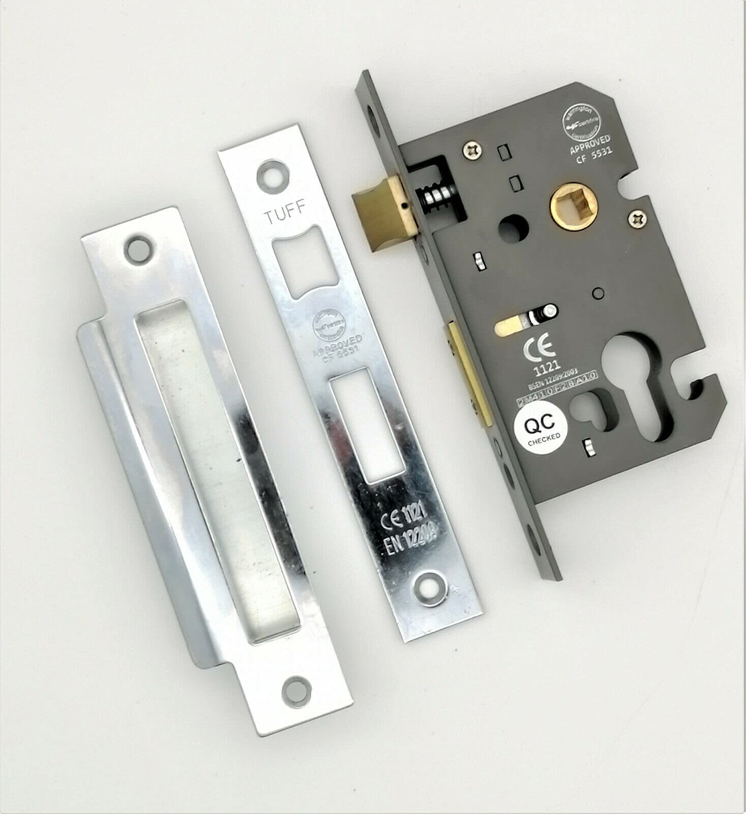 CE Rated-Euro Profile Mortice Door Lever Sash Lock Case Cylinder Keyhole 2.5/3" (Chrome, 3 Inch)