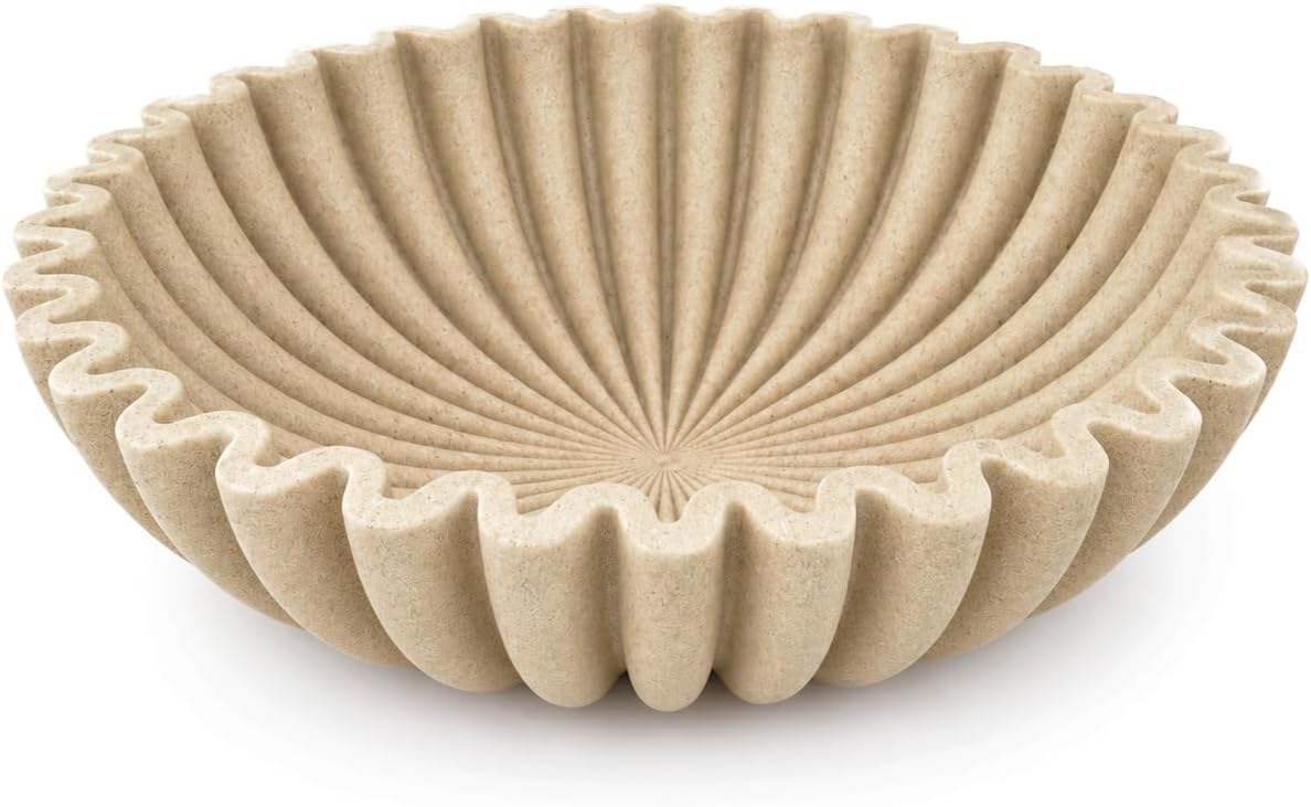 LIN CHUAN Ruffle Decorative Bowl, Large Fruit Bowl, Artificial Stone Beige