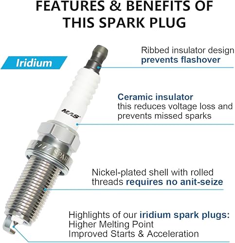 Miniatura 3 de MAS Juego de 4 bujías iridio compatibles con Jeep Cherokee Chrysler Dodge Challenger Hyundai Nissan Altima Toyota Reemplazo XP5325 LFR5AIX11