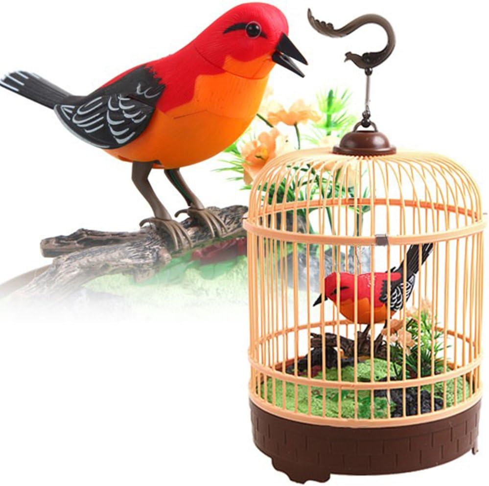 Liberty Imports Singing and Chirping Bird Toy in Cage - Realistic Sounds and Movements - Sound Activated