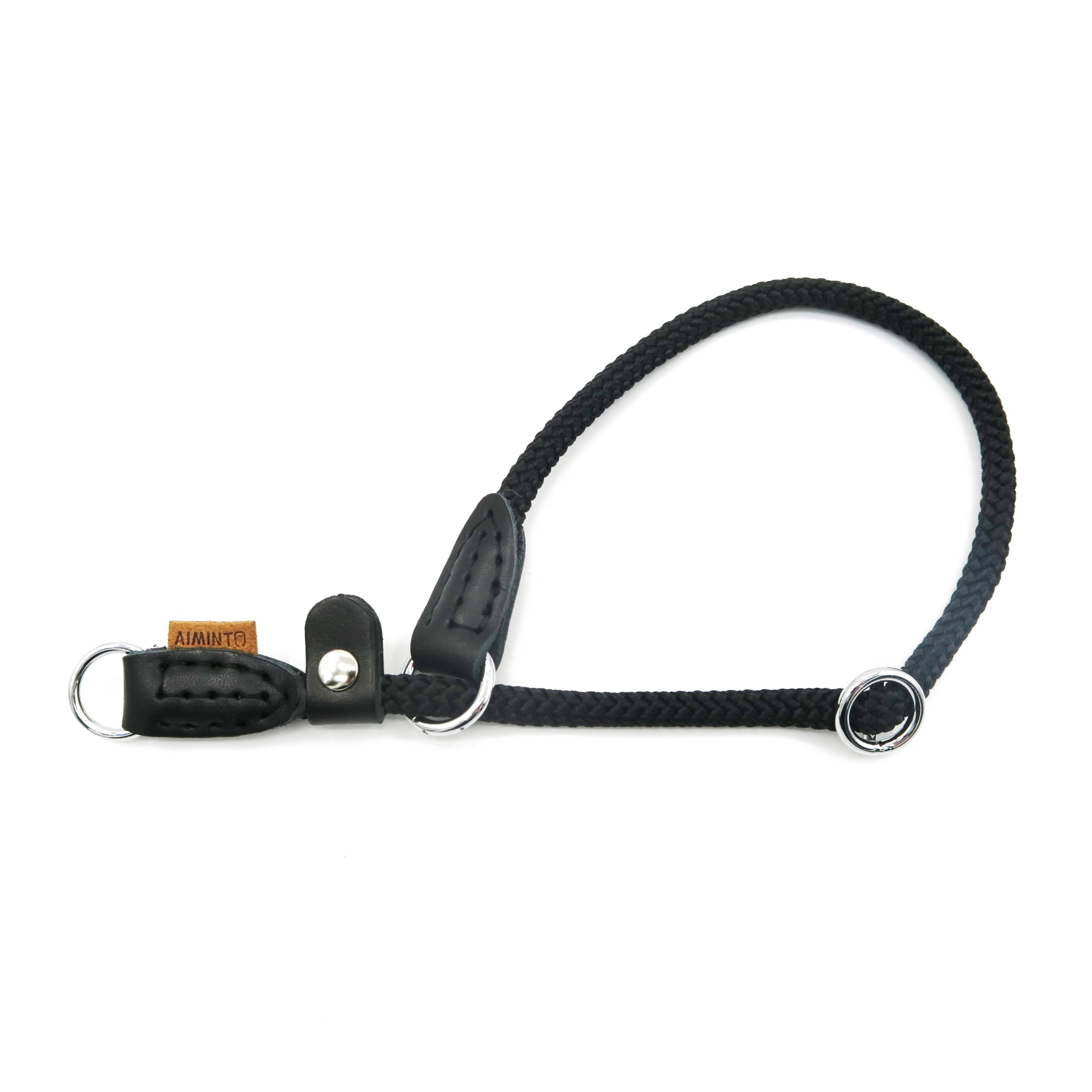 Aiminto Braided Round Martingale Dog Collar, Training Collar with Slidable Stop Ring and Adjustable Stopper