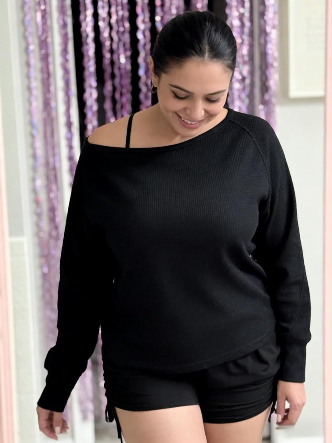 BONITEE Women Off The Shoulder Tops Loose Knit Long Sleeve Tunic Shirts Pullover Sweatshirts Blouse - Image 3