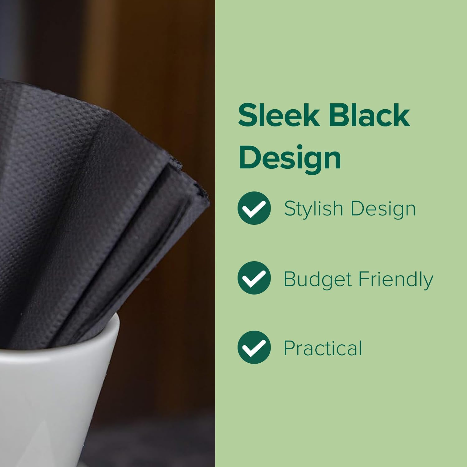 SimuLinen Disposable Black Paper Napkins, Biodegradable for Parties, BBQ, Luncheons, Tailgating – Black ¼ Fold, 15.5"x15.5", Pack of 50