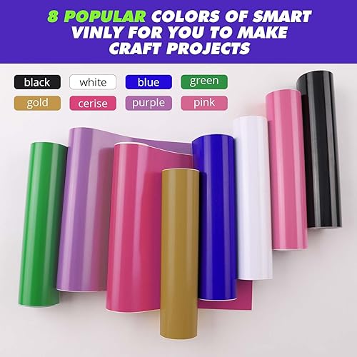 Miniatura 2 de HTVRONT Vinilo inteligente permanente  Vinilo adhesivo brillante de 5.5 x 4 pies para Cricut Joy, paquete de 8 colores, rollo de vinilo permanente,
