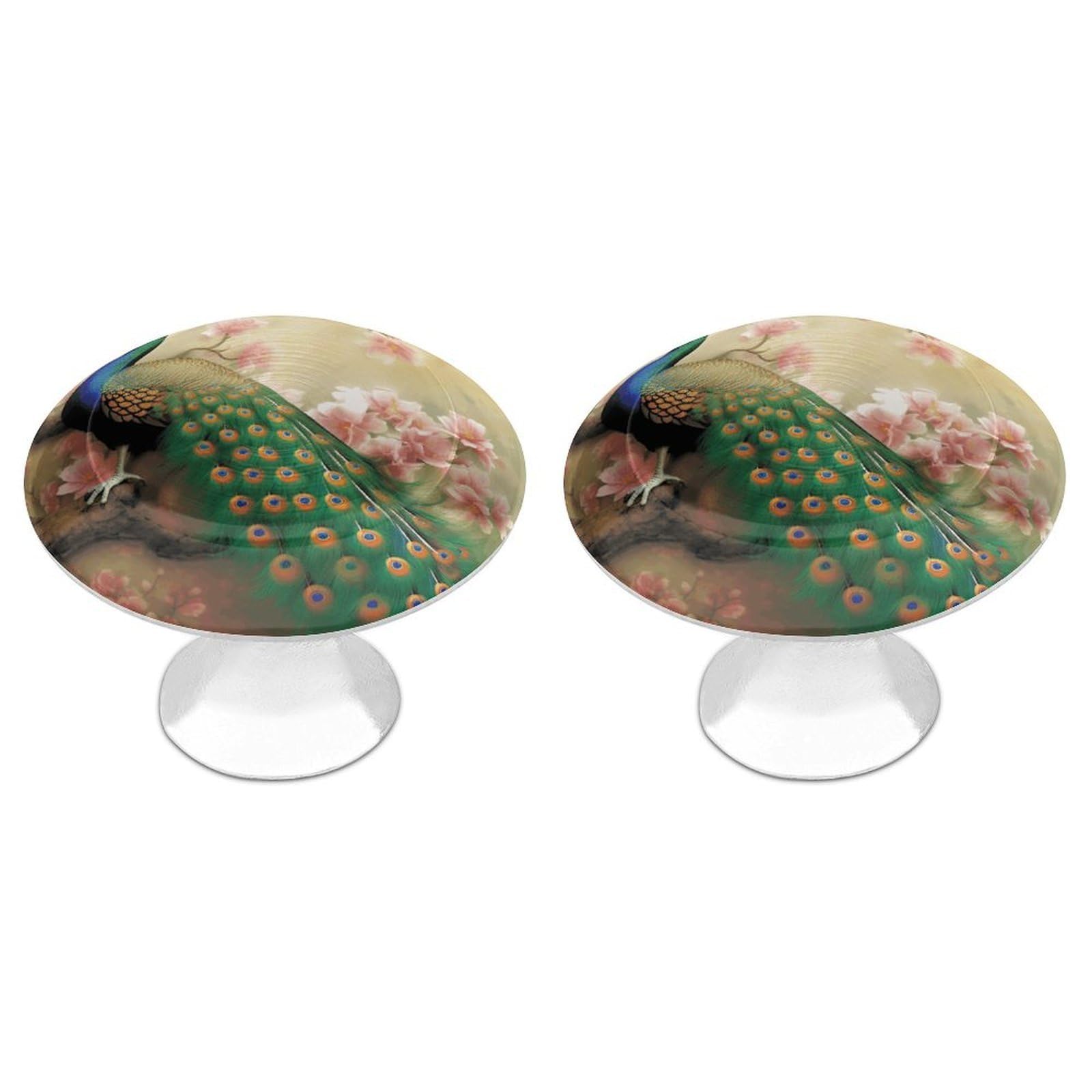 Vstadank Style Oriental Peacock On Flower Tree Drawer Pulls Sturdy Stainless Steel Door Handle Round Cabinet Knobs Fashion Dresser Drawer Knobs Door Pulls Exquisite Cabinet Handles Furniture Pull 2Pcs