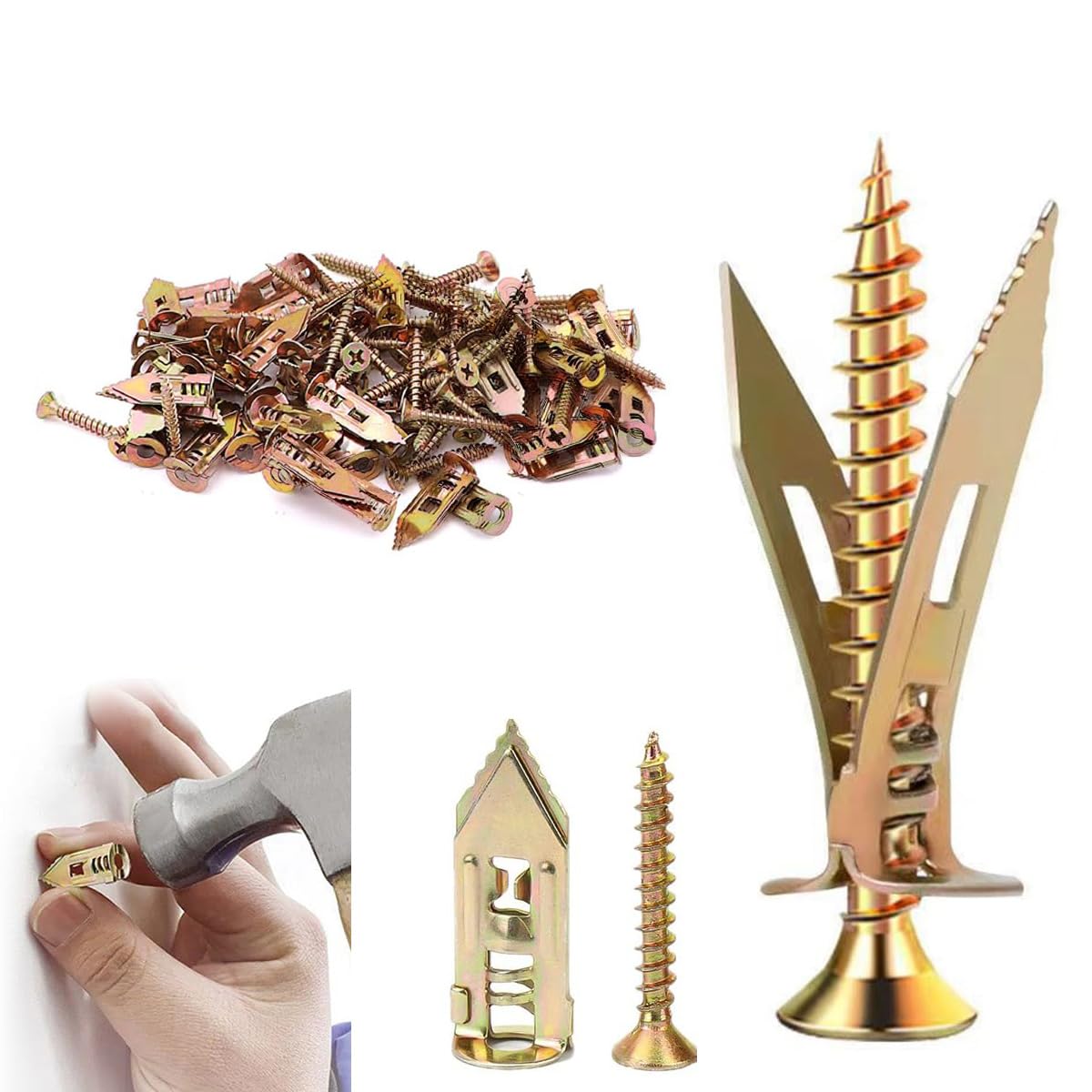 Self Drilling Anchors Screws, Self Drilling Drywall Anchors and Screws kit for Wet and fix Drywall Anchor Repair Tools for Fixing Garden Statues,Patio Furniture,Garden Deco (50, 1.18+1.37in)