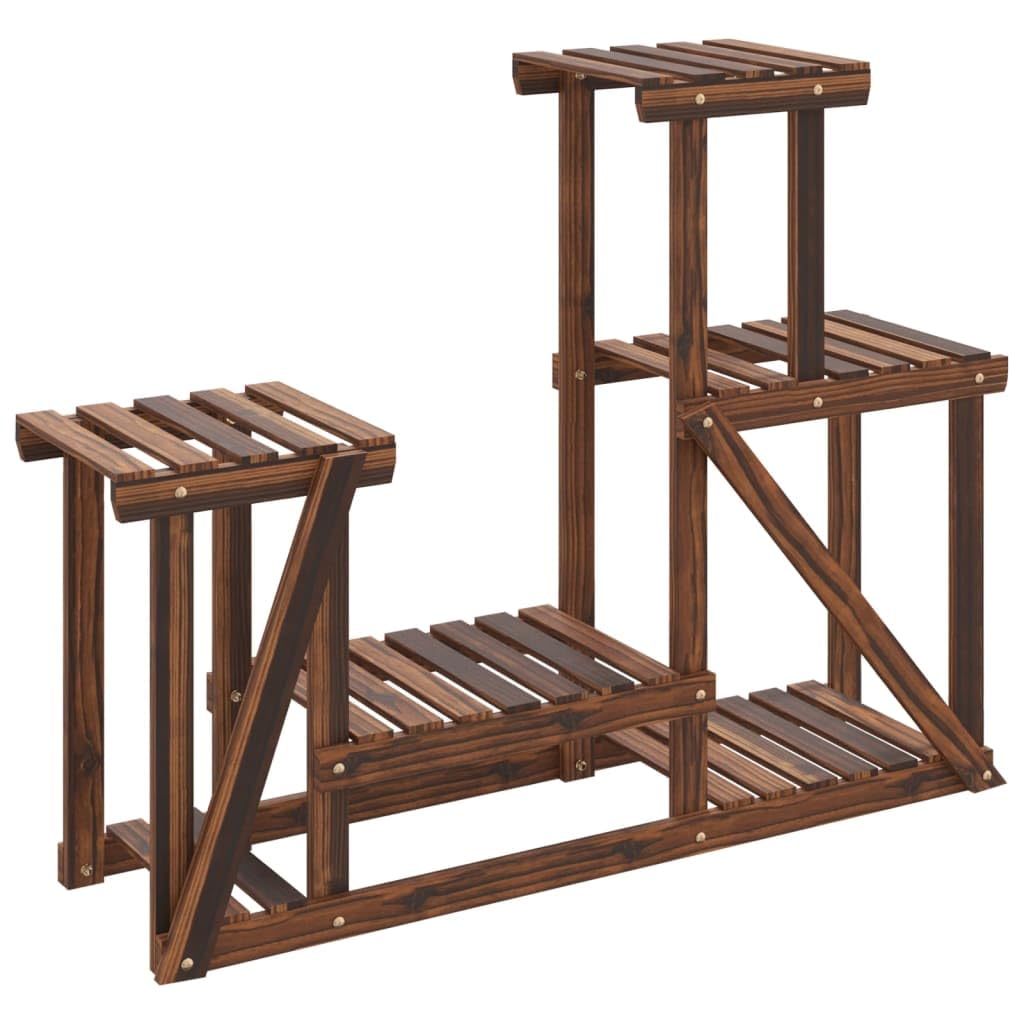 SYDE Supporto per fiori in legno di abete, 90 x 25 x 73,5 cm | Carbonizzato artigianale, resistente all'umidità, uso interno ed esterno, fissaggio a parete incluso