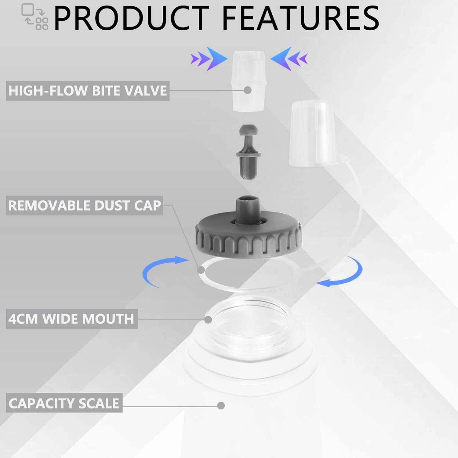 SKIDAY Soft Flask 500 ml - TPU Collapsible Soft Water Bottle - BPA-FREE Folding Water Bottle for Running Hiking & Cycling White