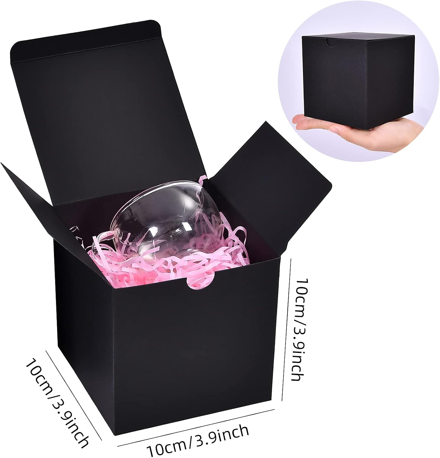 NIGNYA 4x4x4 Gift Boxes, Small Gift Boxes 50 PCS, Black Kraft Paper Box with Lid for Party Favor, Ornaments, Bridesmaid Proposal, Bakery Cookies,Candle Boxes Packaging