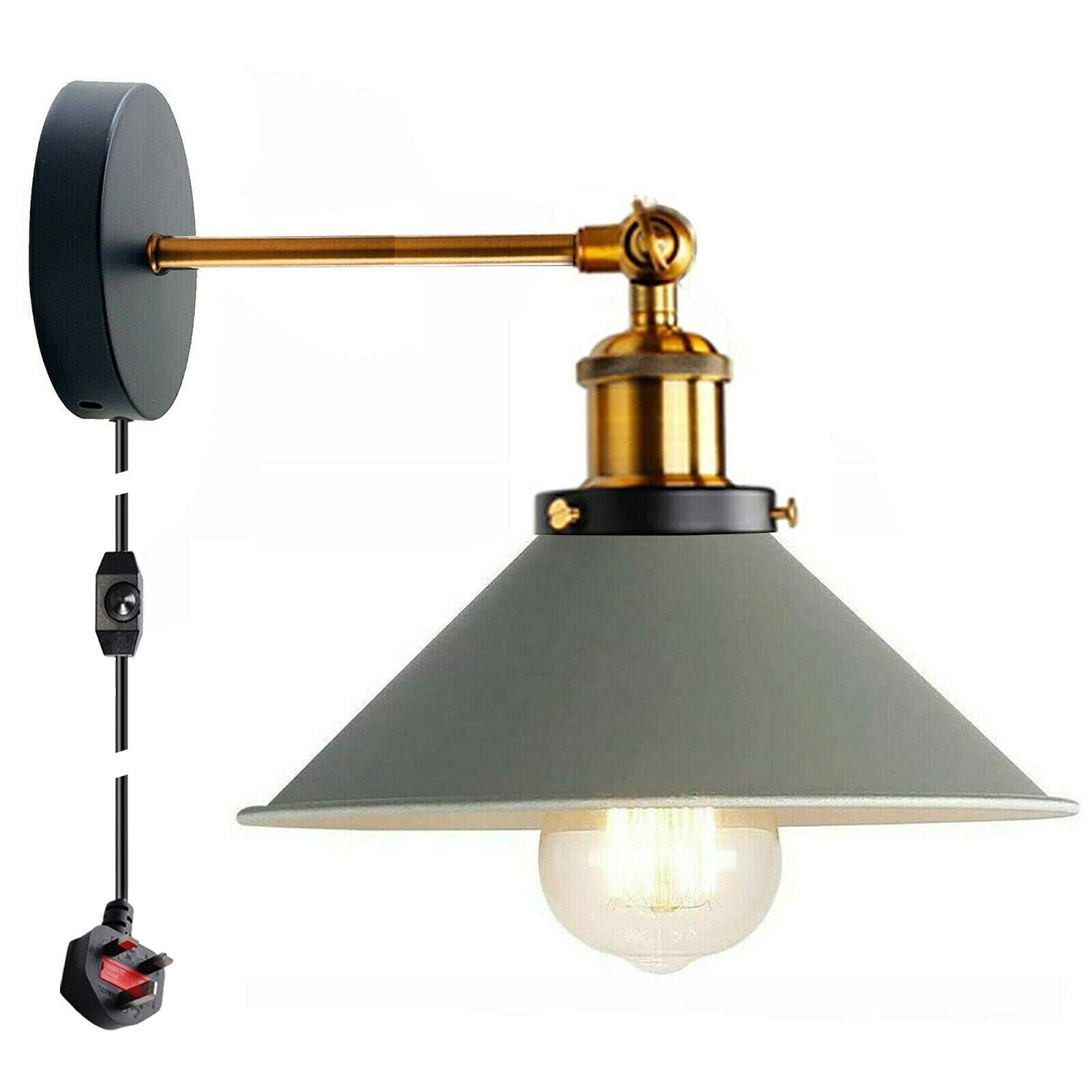 LEDSone Retro Industrial Wall Light Plug in Wall Lamp Metal Cone Shape Shade Indoor Light Fitting with Dimmer Switch for Bedroom Hallway Restaurants — image 1