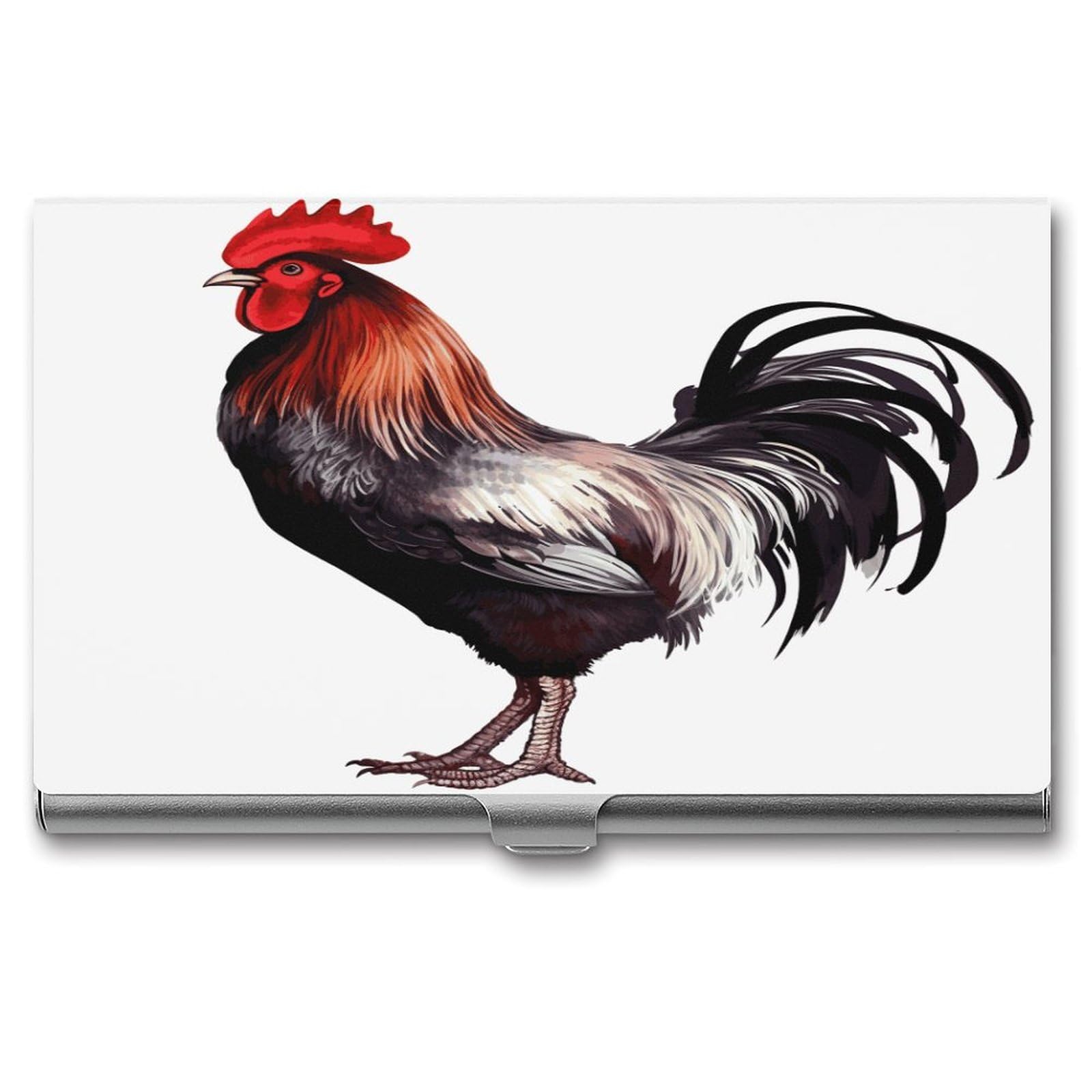 LDGSUPH Rooster Business Card Holder Fashion Slim Name Card Holder Minimalist Design Case Metal Card Carrier Personalized Business Card Case with Flip for Men Women