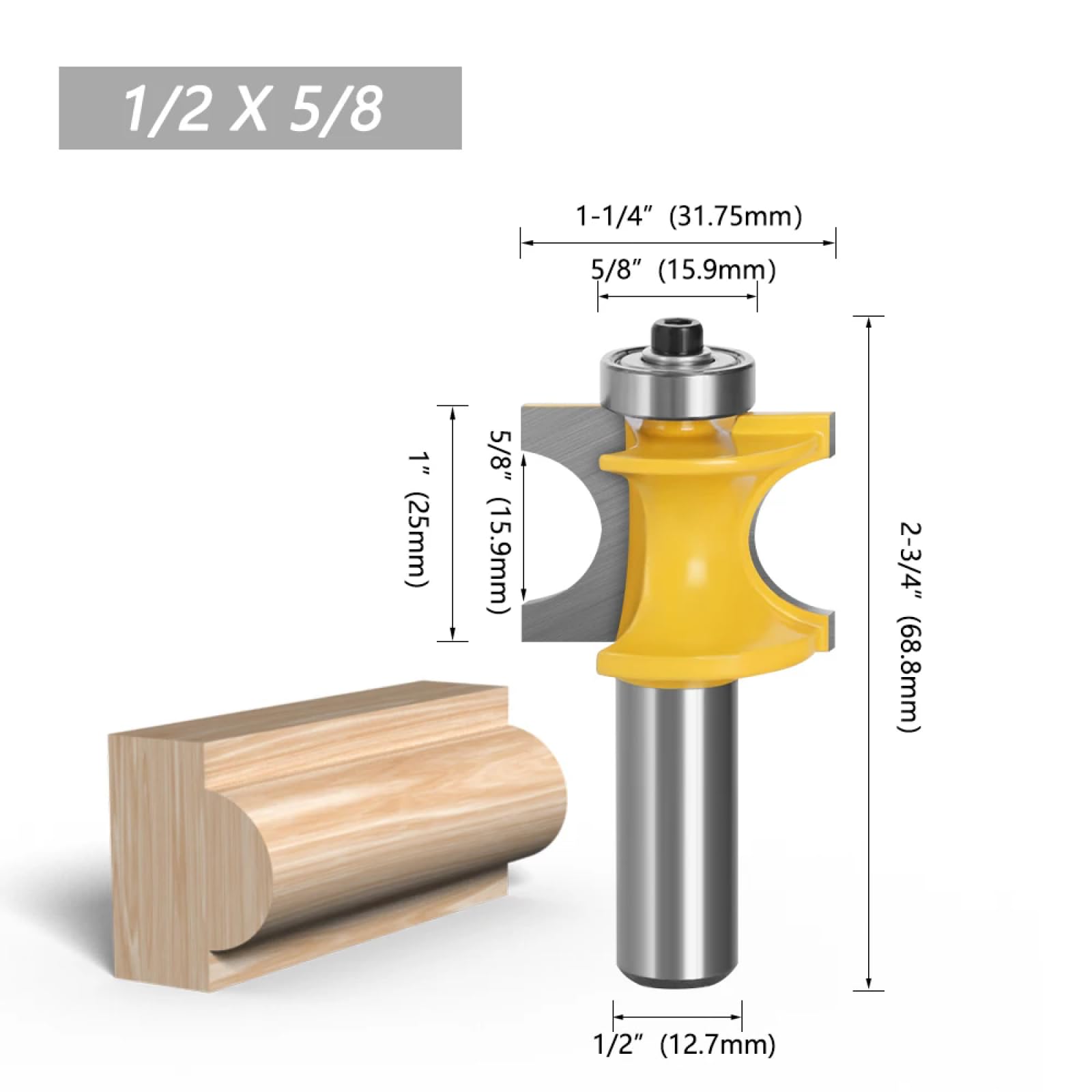 Broca Semiredonda Bullnose De 5 Uds Con Brocas De Fresa De Rodamiento Para Herramienta De Carpintería De Madera Fresa,vástago De 12,7 Mm