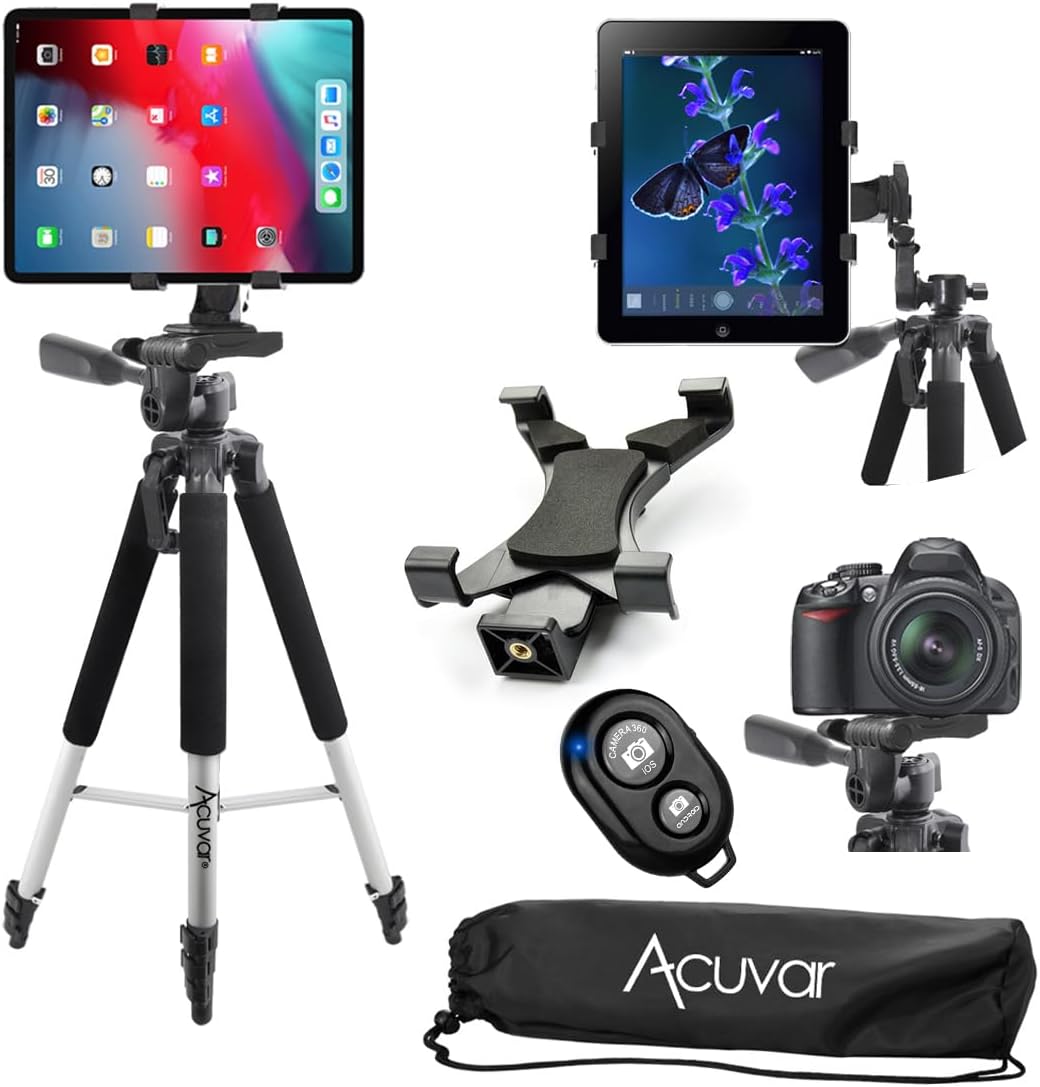Acuvar 57" inch Pro Series Tripod, Acuvar Tablet Mount, Wireless Shutter Remote for iPad, iPad Air, iPad mini, Most Other Tablets