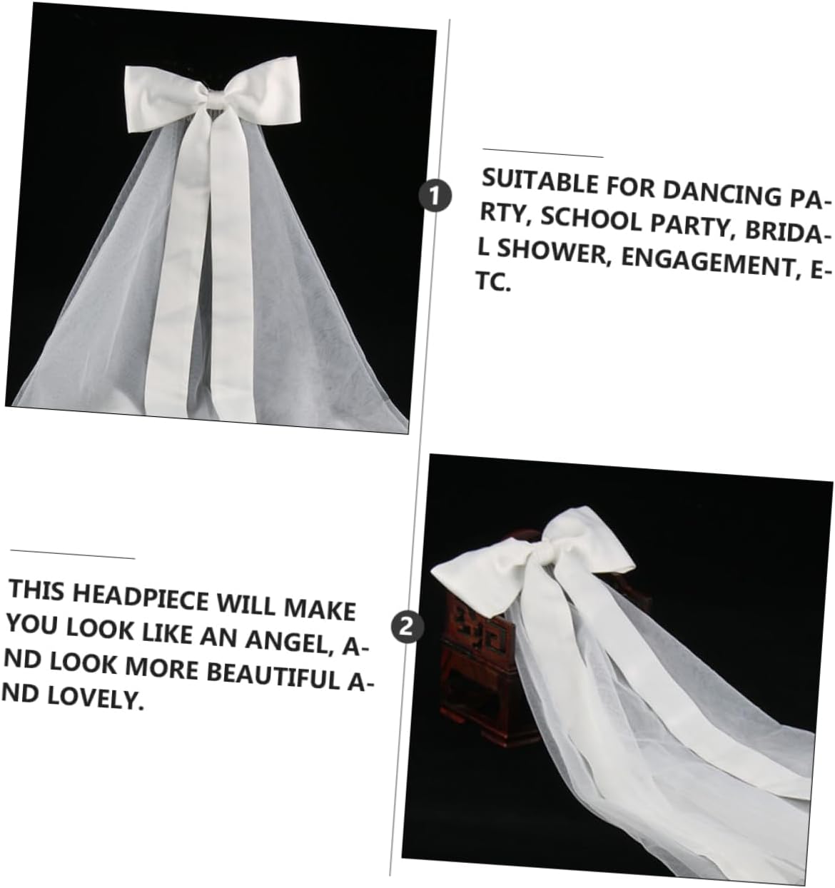 Holibanna 2pcs Women Bridal Veil with Bow Handmade Wedding Accessory Elegant Mesh Yarn Design for Weddings Bachelorette Parties and Special Occasions