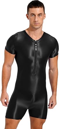 Mens Glossy 80D Shiny Workout Unitards Compression Bodybuilding Biketard Athletic Swimwear