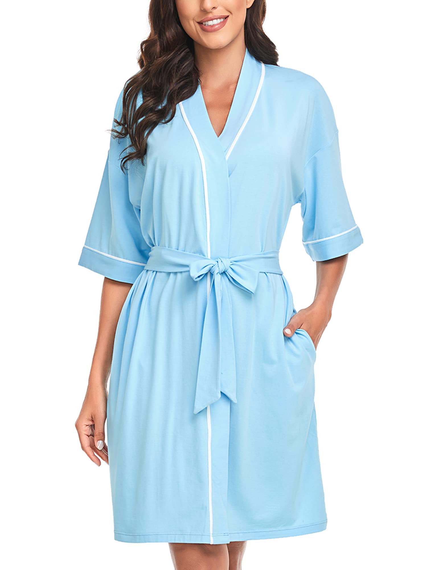 COLORFULLEAF Womens Bamboo Short Robes Lightweight Kimono Cotton Robe Soft Knit Bathrobe Ladies Loungewear with Pockets