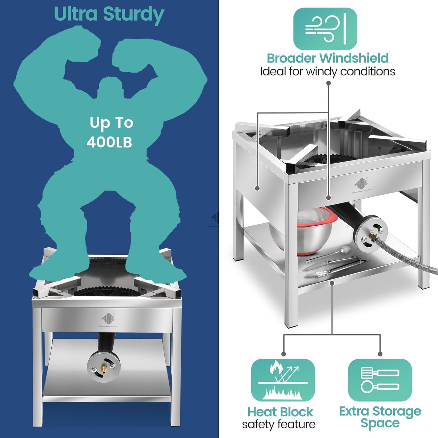 ARC 69QT Stainless Steel Mexican Cazo Para Carnitas Set, 200,000BTU Propane Burner,25" Heavy Duty Outdoor Wok With 11.8" Fry Strainer Basket, Great for Carnitas, Braising, Seafood Boiling