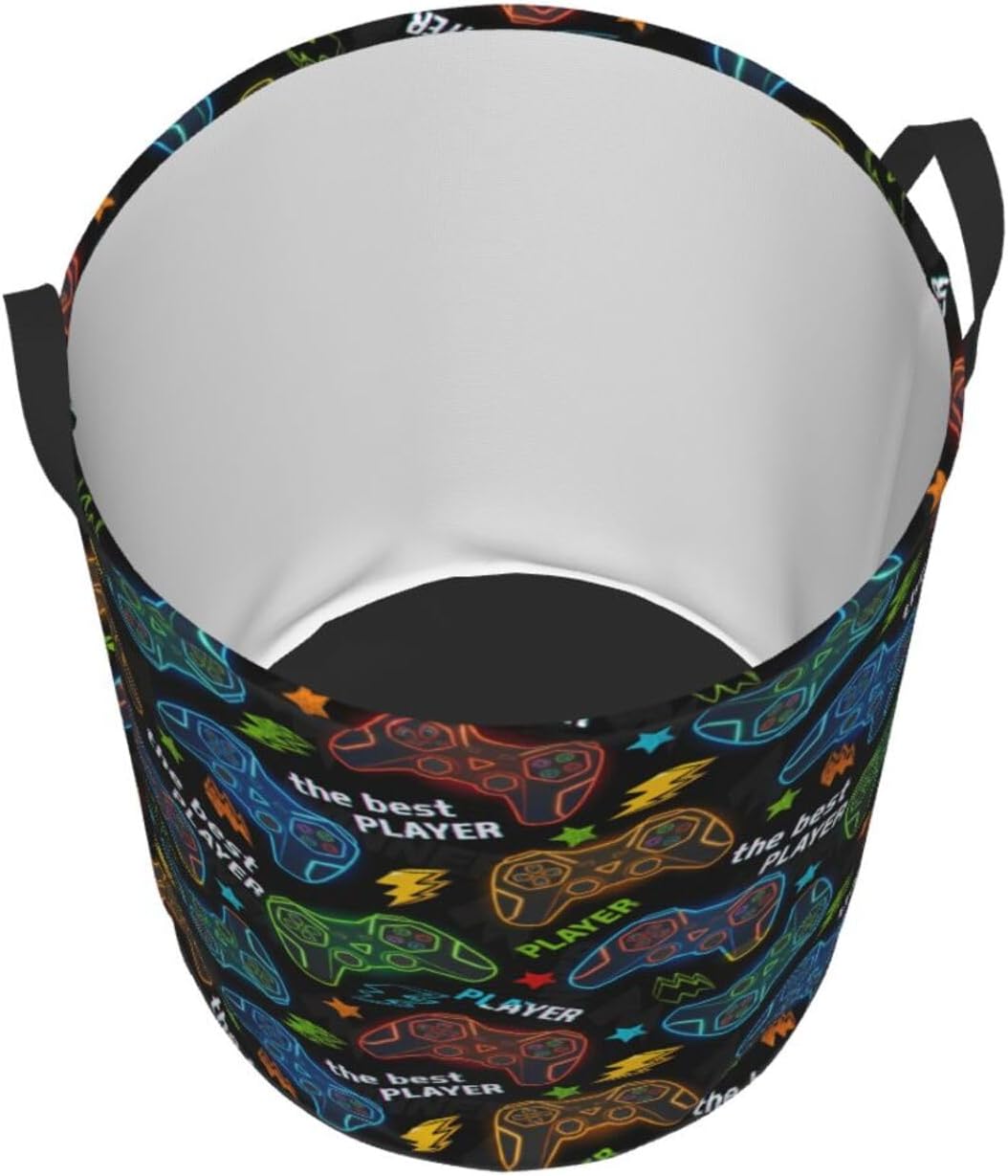 Game Round Laundry Hamper Gaming Gamer Storage Basket Toys Clothes Organizer Bin For Home Bathroom Bedroom Dorm Nursery, 62l