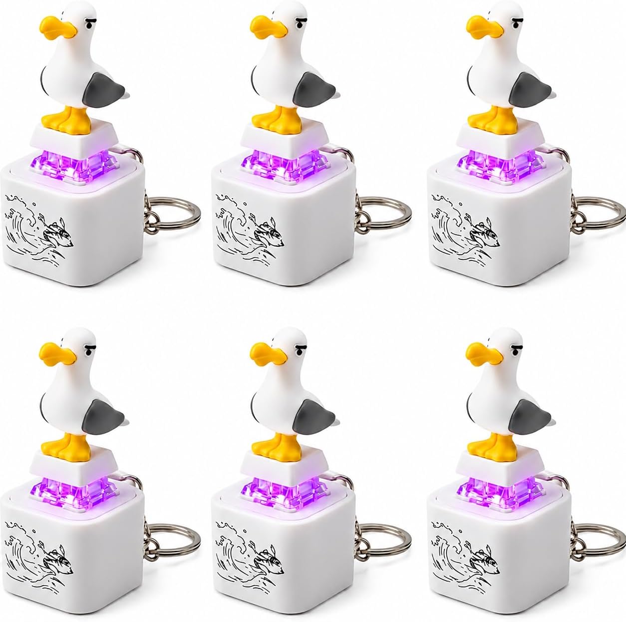 Seagull Mine Button Keychain Fidget Toy, Mechanical Clicker Rechargeable Keyboard Fidget, Realistic Sound & LED Light, Portable Desk Toy Stress Relief Keychain for Adults (6 Pack)