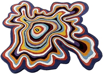 Irregular Shaped Throw Rug Illusion Pattern Hand-Tufted 100% Wool Handmade Area Rug - 90 x 90 cm - Multicolor