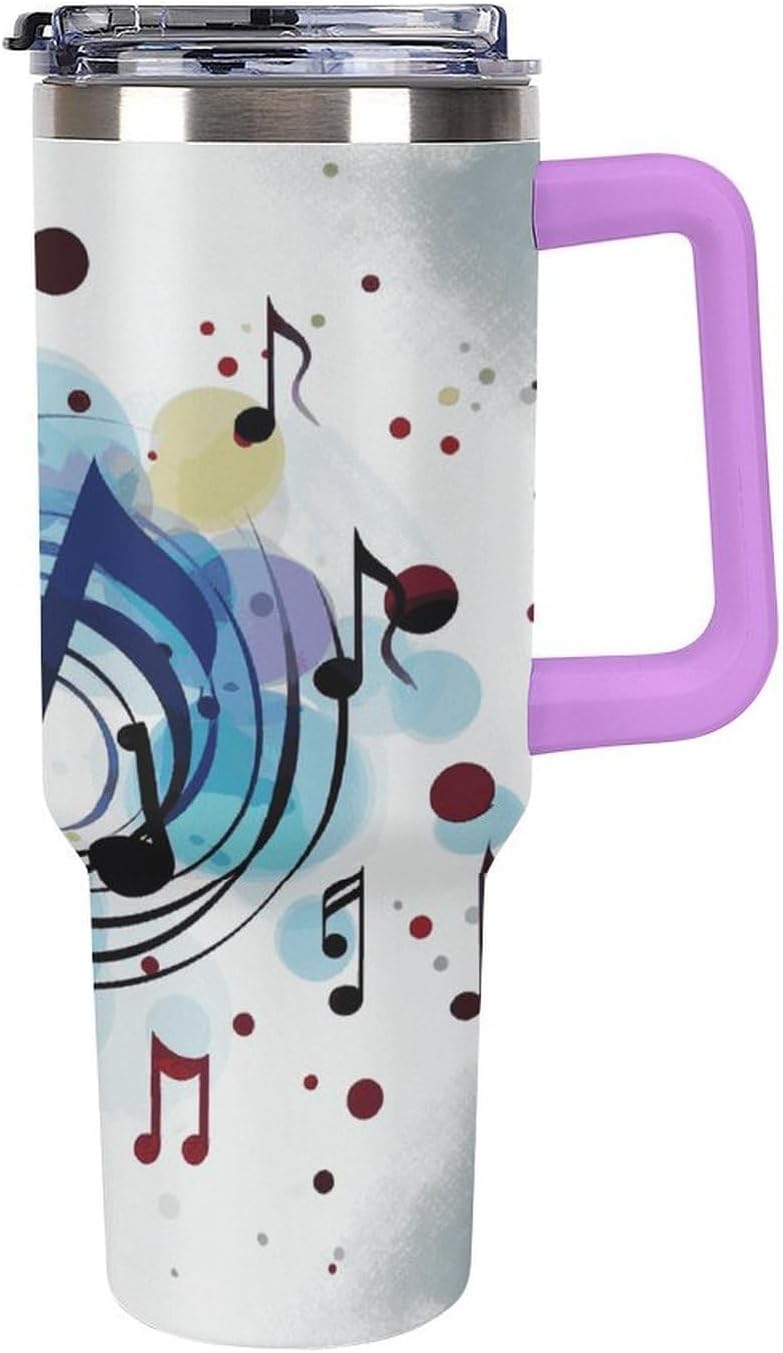 Polka Dot Music Note Tumbler 40 Oz with Handle&Lid Large Car Cup Stainless Steel Vacuum Travel Mug Insulated Water Bottle Leak-proof Portable Coffee Cup for Home Car Outdoor