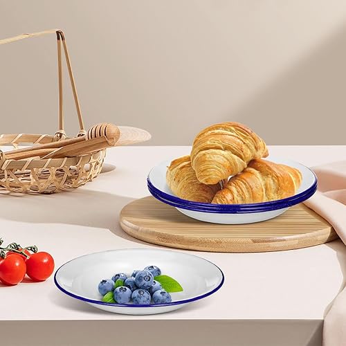 Miniatura 5 de DOITOOL Paquete de 4 platos esmaltados irrompibles de 6.3 pulgadas, bandejas de platos esmaltados para servir cena, cuencos retro para pasta,
