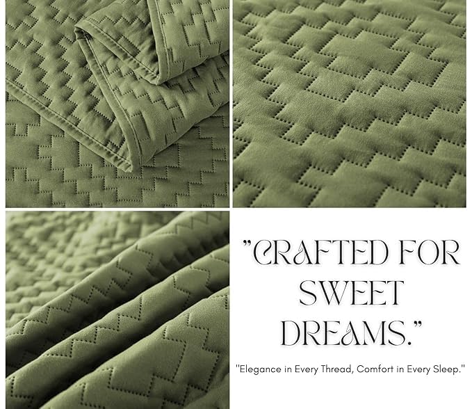 Image of BSB HOME 280 TC Quilted Cotton Bedspread for King Bed | Ultrasonic Bed Cover with Pillow Covers | Soft, Breathable & Lightweight All-Season Bedding | 90 x 100 Inches (228 x 254 cm) (Olive Green)