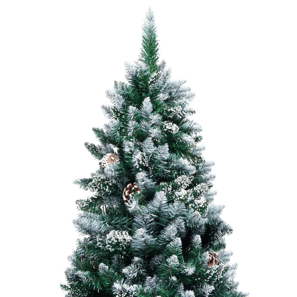 Árbol de Navidad artificial de 210 cm con piñas de nieve, verde y blanco, PVC y acero con 1290 puntas, decoración navideña moderna para salón, oficina, pasillo
