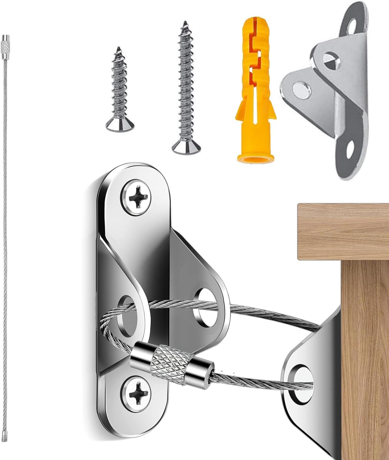 3-Pack Baby Proofing Metal Anti-Tip Furniture Straps kit for Baby Proofing & Pet Protecting, Anti-Shedding, Secure Bookshelf, Cabinet, Dresser