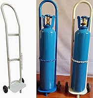 PPOIUYK Steel Oxygen Tank Cart Dolly - Lightweight Welding Gas Cylinder Trolley with Wheels, Secure Chain, 110cm White Holder for 10/15L Cylinders