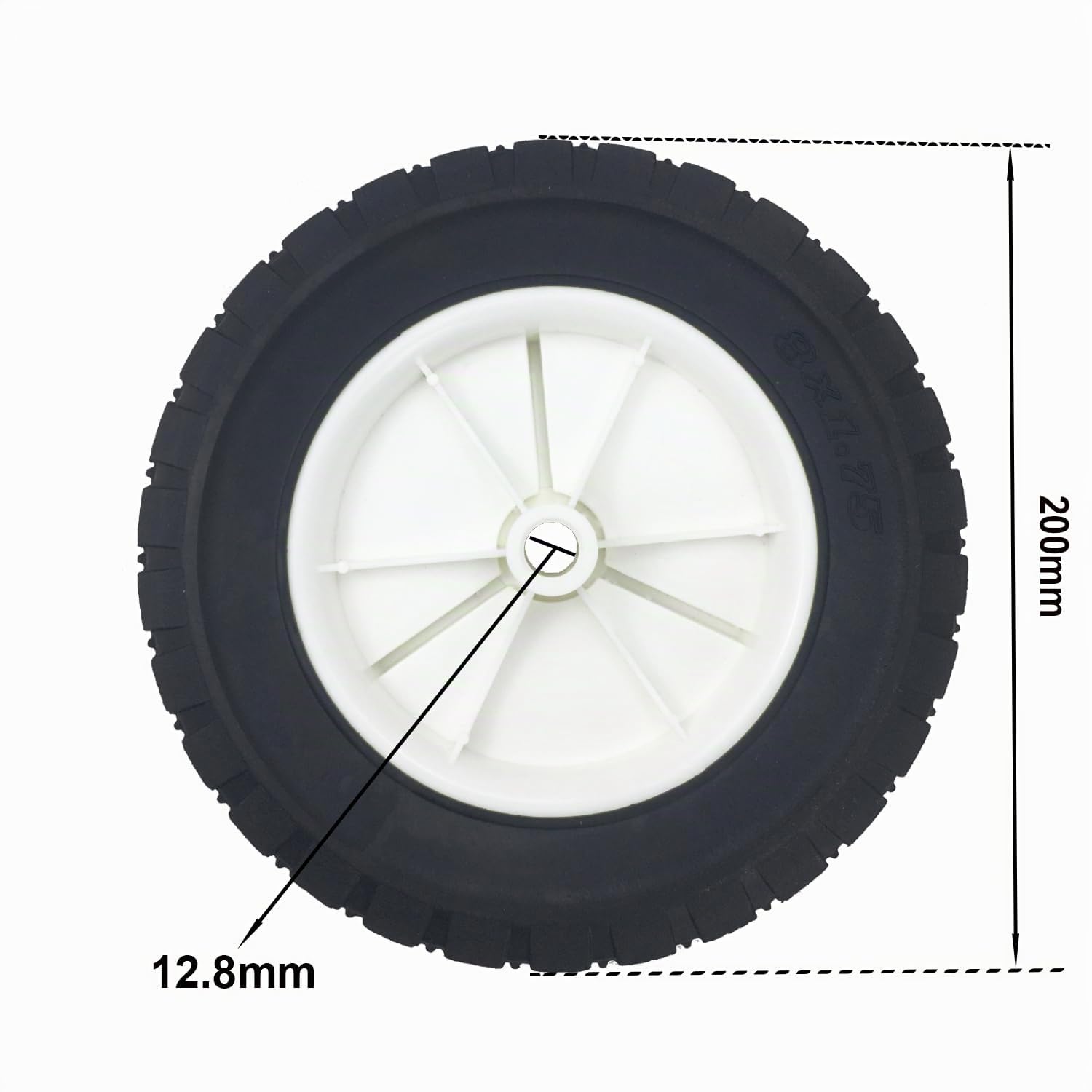 2 ruedas de repuesto de goma de 200 mm de diámetro para cortacésped, compresor de aire, tractor cortacésped, repuesto para cortacésped, diámetro del orificio del eje 12,7 mm (2, 200 mm)
