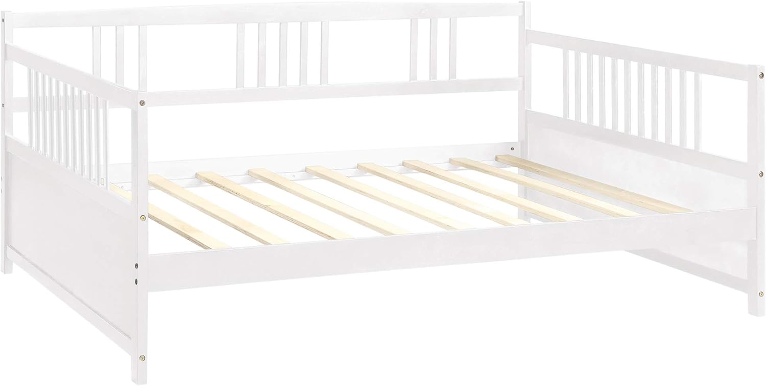 SOFTSEA Full Daybed with Clean Lines, Solid Wood Daybed Frame with Wooden Slats Support for Kids Teens Adults, No Box Spring Needed (Full, White)