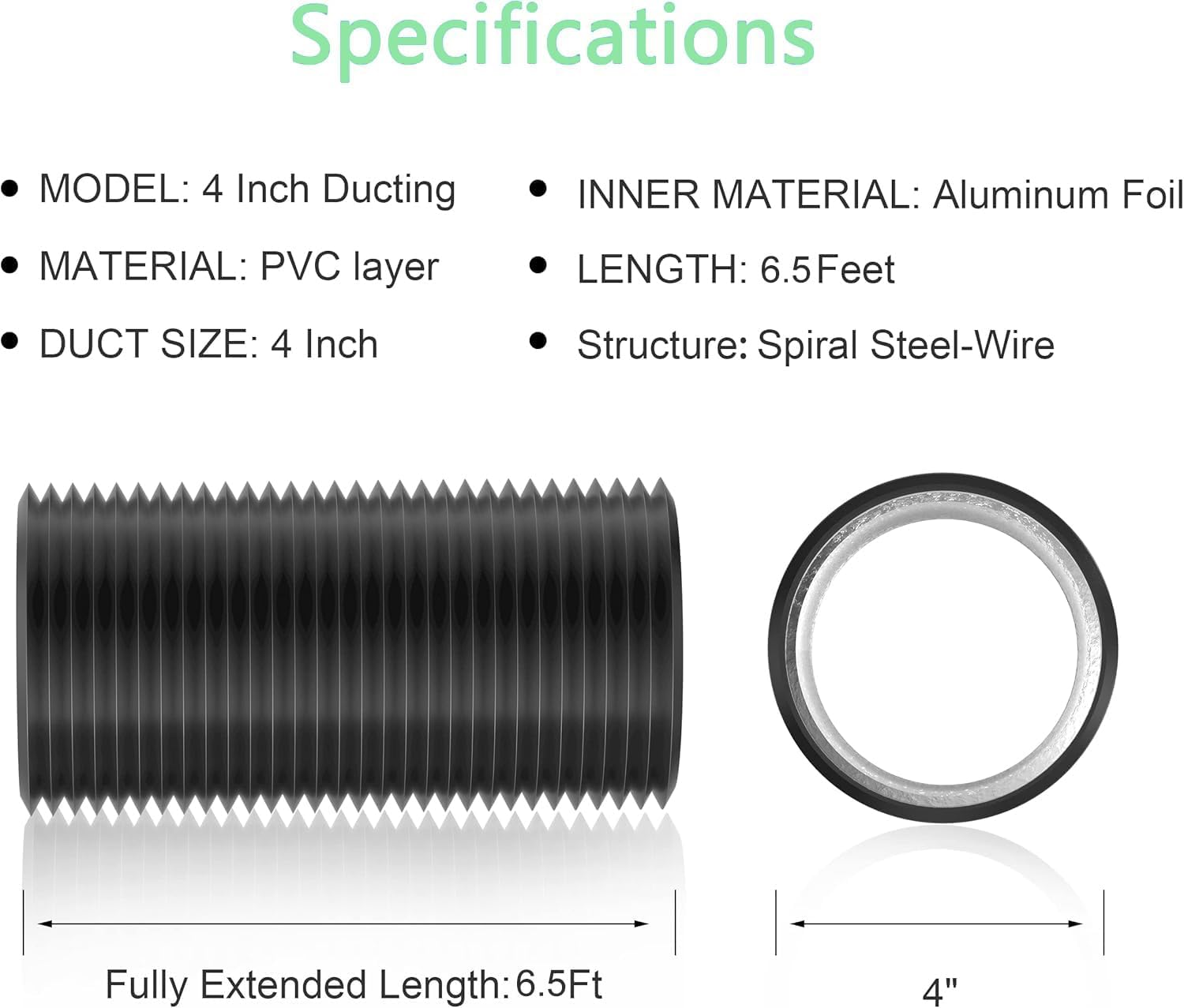 7.5 Ft Aluminum Ducting Flexible, Heavy-Duty Three-Layer Protection with 2 Duct Clamps, Dryer Vent Hose for Heating Cooling Ventilation and Exhaust Fan