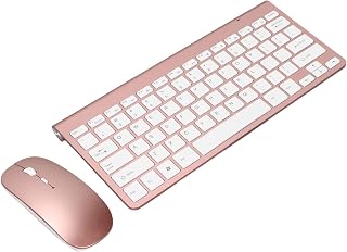 Bewinner Wireless Keyboard Mouse Combo, Ultra Thin Computer Keyboard and Mouse Set, Compact Keyboard for Laptop, 10m Connection, Portable Keyboard for Computer,PC(Rose Gold)