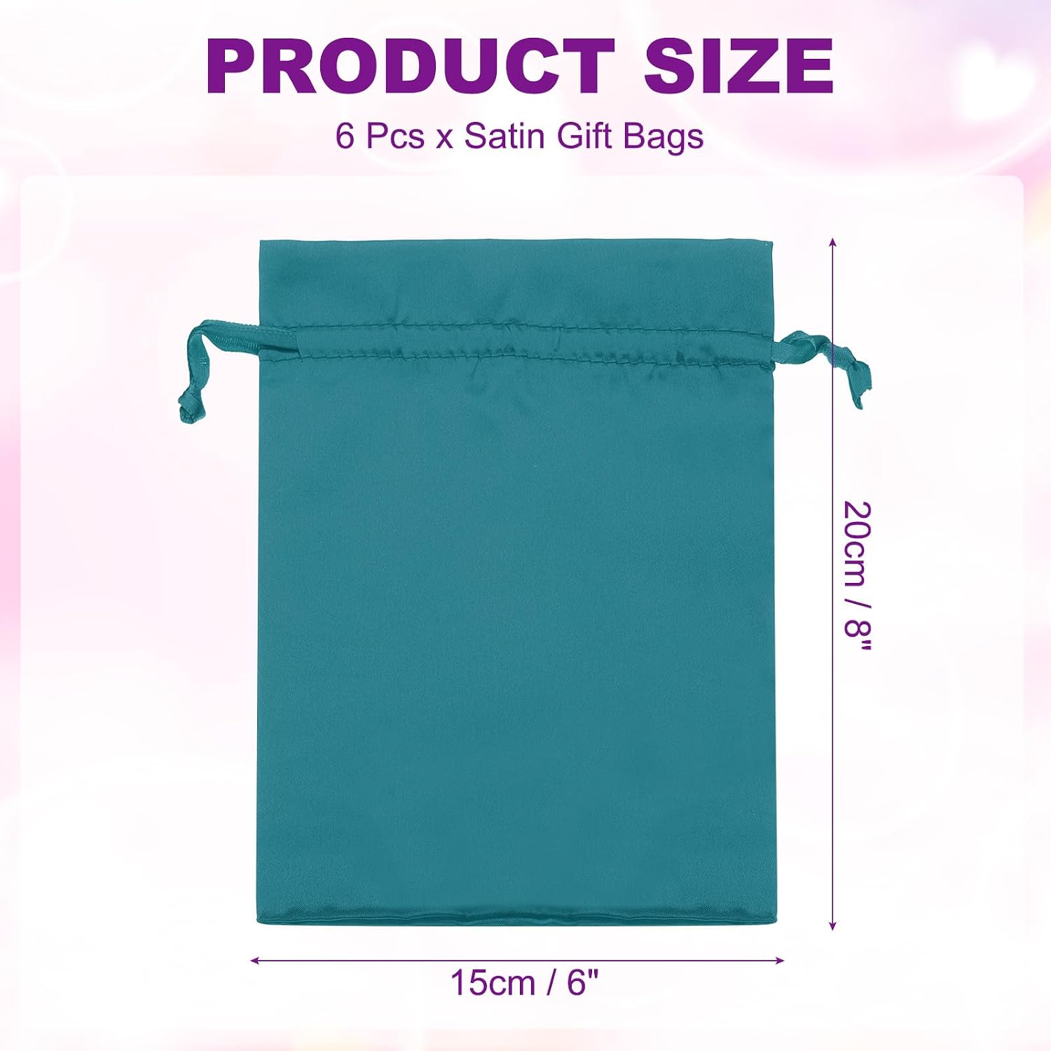 PATIKIL Satin Gift Bags, 6 Pcs 8 x 6 Inch Wedding Favor Drawstring Bags with Drawstring for Birthday Christmas Jewelry Party, Green