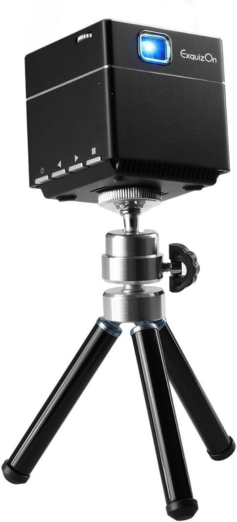 ExquizOn S6 projector mounted on its mini tripod.
